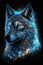 Magic frost wolf with blue eyes on black background. Generative AI