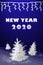 Magic frozen white fir-trees on a dark blue background, New Year 2020 illustration