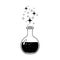 Magic glass bottle sketch. Alchemist elixir, love potion with mystical sparks