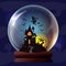 Magic glass witch ball. Shows the witch\\\'s castle on a winter night.