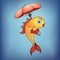 Magic golden fish with umbrella