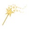 Magic golden wand with traces of stars on white