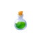 Magic green potion flask, vector glass bottle with a corkwood plug and elixir inside, witch poison gui game asset menu