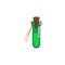 Magic green potion or poison in glass tube, flat vector illustration isolated.