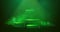 Magic green showcase background with 3d podium and green fog or steam. Glowing shiny trail.