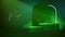 Magic green showcase background with 3d podium and green fog or steam. Glowing shiny trail.