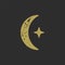 Magic half moon with star golden hand drawn icon grunge texture effect vector illustration