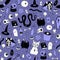 Magic Halloween objects seamless. Hand drawn colored vector pattern