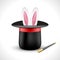 Magic hat with bunny rabbit ears. Magic show perfomance design poster template