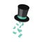 Magic hat with miracle falling money vector illustration