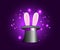 Magic hat with rabbit ears on violet mysterious background