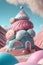 Magic house in candyland. A lot of sweets. Vertical illustration. AI generative