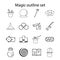 Magic icons set, outline style