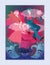 Magic illustration with a loving young couple flying on a cloud in the form of a beautiful rose over a raging ocean. Wedding