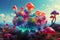 Magic Iridescent Colorful Jellys in the middle of landscape - Ai generated illustration