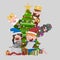 Magic Kings behind the xmas tree looking children opening gifts. 3D