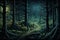 Magic landscape mysterious dark fantasy trees light night fog nature mist woods forest