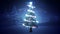 Magic light swirling around snowy christmas tree