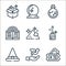 magic line icons. linear set. quality vector line set such as tickets, hand, witch hat, broom, magic dust, rainbow, potion, magic