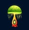 Magic luminous mushroom with dripping slime