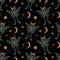 Magic luna moth seamless pattern. Modern witchcraft mystic logo. Mystical magical astrology moon symbol. Flat line