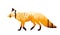 Magic misty landscape in silhouette of fox. Trees, grass, birds. Orange wildlife landscape illustration. Animal isolated.