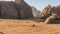 Magic mountain landscapes of Wadi Rum Desert, Jordan. Mountains in lifeless desert resemble Martian craters.