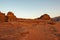 Magic mountain landscapes of Wadi Rum Desert, Jordan. Mountains in lifeless desert resemble Martian craters.