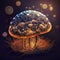 Magic mushroom with glowing spores, ai generated