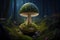 magic mushroom growing in mossy forest