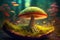 magic mushroom growing in mossy forest