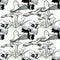 Magic mushroom, skull and seagull seamless pattern