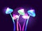 Magic mushrooms with a bright glow. Gradient mushrooms on a high stem. Fabulous fluorescent glowing mushrooms. Bioluminescent