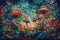 Magic mushrooms in the mysterious environment. Generative ai illustration