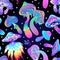 Magic mushrooms. Psychedelic hallucination. Vibrant vector illustration.