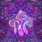 Magic mushrooms seamless pattern. Psychedelic hallucination. Vibrant vector illustration.