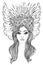 Magic night fairy. Hand drawn portrait of a beautiful shaman girl with angel wings. Alchemy, religion, spirituality