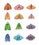 Magic night moth set. Bright mystical cute butterfly clip art