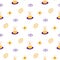 Magic pattern Kids mystical seamless pattern. Candles, eyes, stars elements. Cute celestial surface design Vector