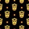 Magic pattern. Sun God. Harpy children. Gold mask on a black background