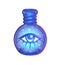 Magic potion: blue bottle jar with all seeing eye and glowing st