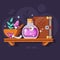 Magic Potion Bottle with Ingredients and Spellbook