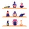 Magic potion bottles or flasks with poison cartoon vector illustration isolated.