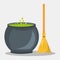 Magic potion pot and broom witch for halloween concept vector illustration