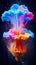 magic psychedelic mushrooms in colorful glow, explosion of colors, psilo shrooms concept background