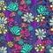 Magic purple floral pattern with mess of flowers