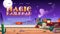 Magic railroad website with steam train in desert