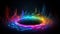 Magic rainbow portal on night scene. Neon circle digital hologram with colored light rays.