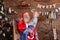 Magic Santa Claus and little boy fooling around and have fun tog