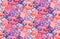 Magic seamless pattern with tight psychedelic mushrooms on dark violet. Vector texture with tangled hallucinogen neon fungus